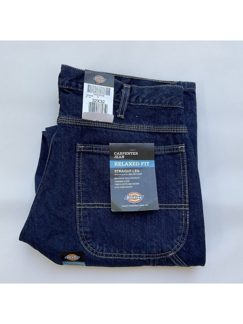 Dickies Men’s Carpenter Jeans Relaxed Fit Straight Leg Dark Blue Size 32X32